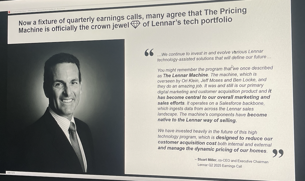 Stuart Miller, co-CEO and Executive Chairman of Lennar, discusses The Pricing Machine as the crown jewel of Lennar's tech portfolio in Q2 2025 Earnings Call